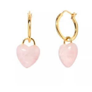 Women's Pink Quartz Heart Hoop Earrings